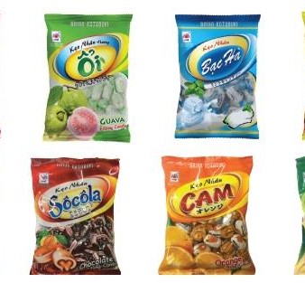 Kẹo nhân 80g vị: Dâu, Dứa, Socola, Cam, Xoài, Ổi, Bạc hà, Gừng