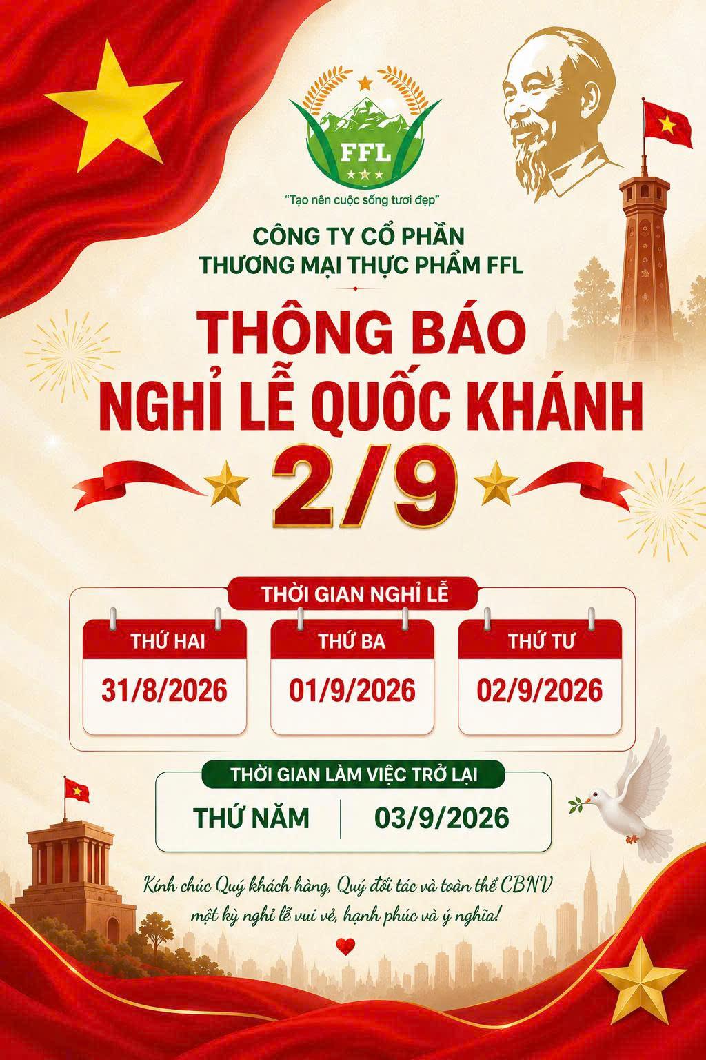 THÔNG BÁO NGHỈ LỄ QUỐC KHÁNH 2-9